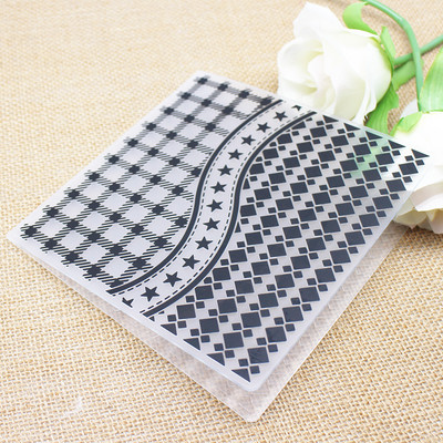 Kvadrātveida Dimanta Zvaigzne Koka graudu izciļņa plastmasas reljefa mape DIY albums Papīra amatniecības veidne Die albuma fona dekorēšana