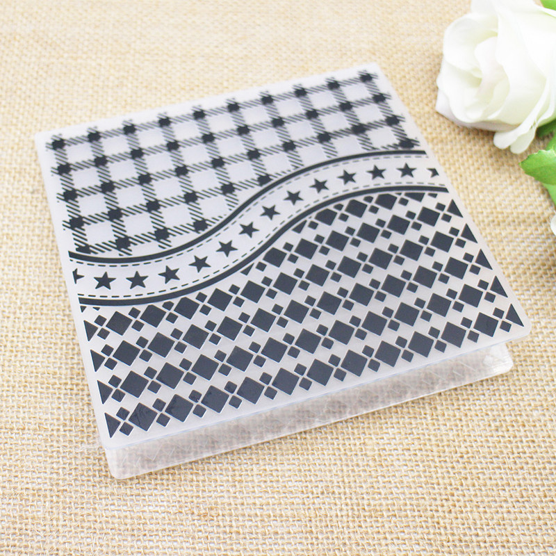 Kvadrātveida Dimanta Zvaigzne Koka graudu izciļņa plastmasas reljefa mape DIY albums Papīra amatniecības veidne Die albuma fona dekorēšana