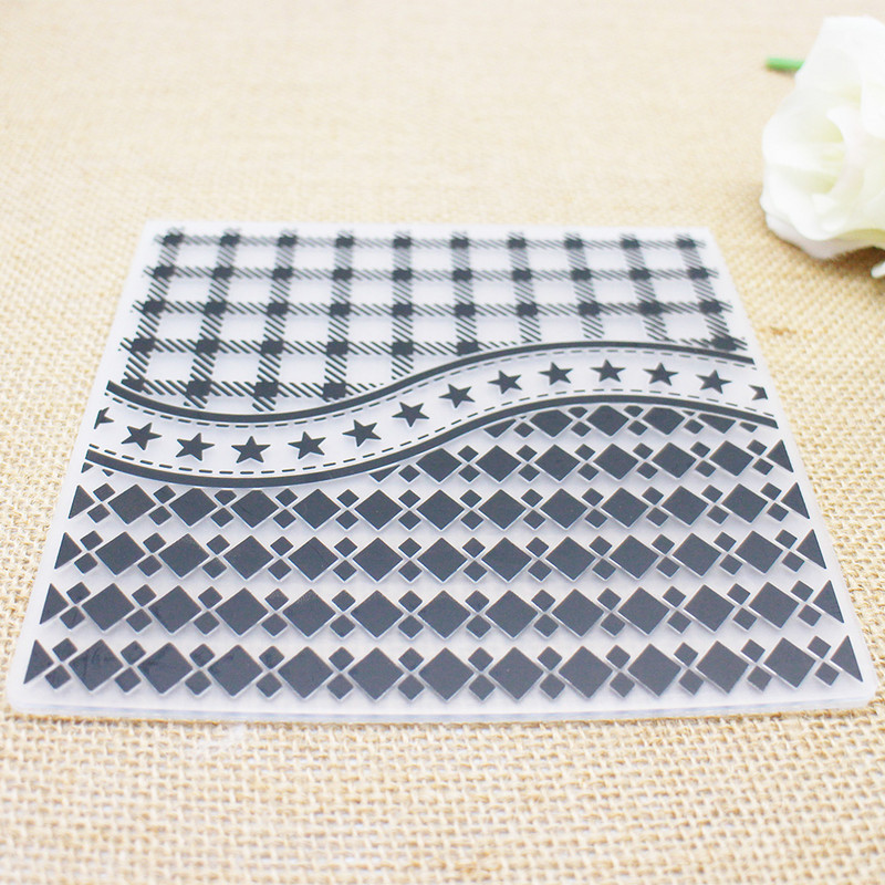 Kvadrātveida Dimanta Zvaigzne Koka graudu izciļņa plastmasas reljefa mape DIY albums Papīra amatniecības veidne Die albuma fona dekorēšana