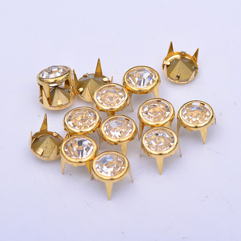JUNAO 50 бр. 10 мм златни кристални нитове, метални шипове, шипове, украса, нитове за кожени дрехи, обувки Направи си сам, занаяти