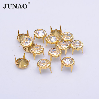 JUNAO 50 buc 10 mm Nit auriu cu strasuri, crampoane metalice, nituri decorative, pentru haine din piele, pantofi, bricolaj