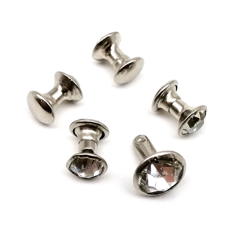 100 σετ Ορειχάλκινο Χρυσό Ασήμι 6mm 8mm Τσέχικο Κρυστάλλινο Στρας Διακόσμηση με καρφιά Diamante Stud Spot για δερμάτινη τσάντα Καπέλο μπουφάν παπουτσιών DIY