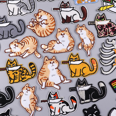 Vicces macskafolt állati hímzés tapasz vasalni a foltokon Barkácsolás rajzfilm macska hímzett foltok ruhákon rátét varrni matrica