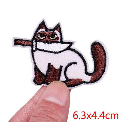 Patch amuzant de pisică, broderie de animale, plasture de călcat, bricolaj, pisica din desene animate, petice brodate pe haine, aplicație, cusut autocolant