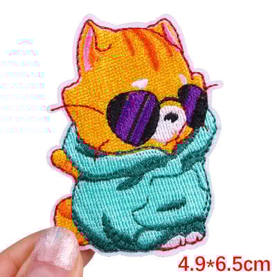 Patch amuzant de pisică, broderie de animale, plasture de călcat, bricolaj, pisica din desene animate, petice brodate pe haine, aplicație, cusut autocolant