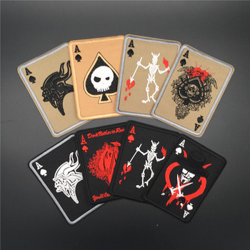 Death Card Poker Ace of Spades Patches Бродерия Тактически Patch За чанта за дрехи Пънк Военни лепенки Значка
