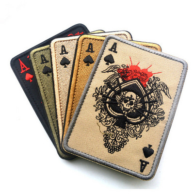 Death Card Poker Ace of Spades Patches Бродерия Тактически Patch За чанта за дрехи Пънк Военни лепенки Значка