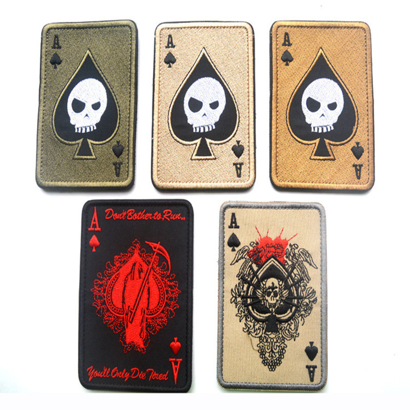 Death Card Poker Ace of Spades Patches Embroidery Tactical Patch For Clothing Bag Punk Military patches Badge