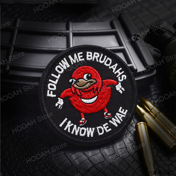Patch Ugandan Knuckles Follow me I Know De Wae Hook & Loop Applique Black Meme Badge
