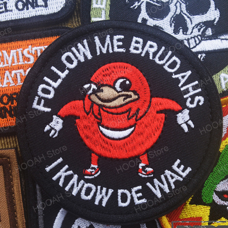Ugandas Knuckles plāksteris Follow Me I Know De Wae Hook & Loop Applique Black Meme emblēma