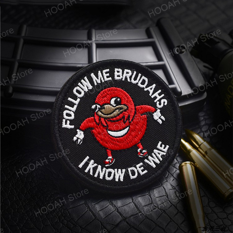 Ugandas Knuckles plāksteris Follow Me I Know De Wae Hook & Loop Applique Black Meme emblēma