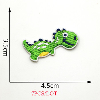 New Arrival 7Pc/Lot Mixed Colors Dinosaur Embroidered Patches Iron On Cartoon Colorful Patches For Clothing Motif Applique
