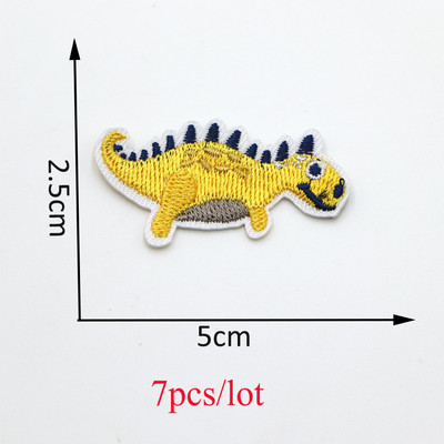 New Arrival 7Pc/Lot Mixed Colors Dinosaur Embroidered Patches Iron On Cartoon Colorful Patches For Clothing Motif Applique