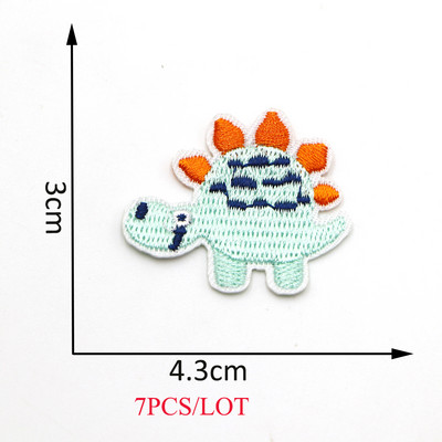 New Arrival 7Pc/Lot Mixed Colors Dinosaur Embroidered Patches Iron On Cartoon Colorful Patches For Clothing Motif Applique