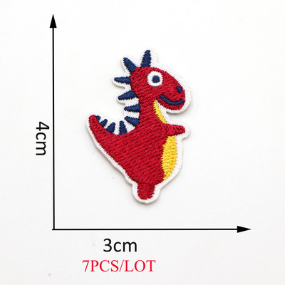 New Arrival 7Pc/Lot Mixed Colors Dinosaur Embroidered Patches Iron On Cartoon Colorful Patches For Clothing Motif Applique