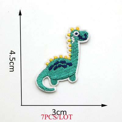 New Arrival 7Pc/Lot Mixed Colors Dinosaur Embroidered Patches Iron On Cartoon Colorful Patches For Clothing Motif Applique