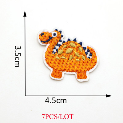 New Arrival 7Pc/Lot Mixed Colors Dinosaur Embroidered Patches Iron On Cartoon Colorful Patches For Clothing Motif Applique