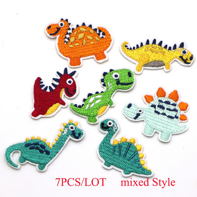 New Arrival 7Pc/Lot Mixed Colors Dinosaur Embroidered Patches Iron On Cartoon Colorful Patches For Clothing Motif Applique