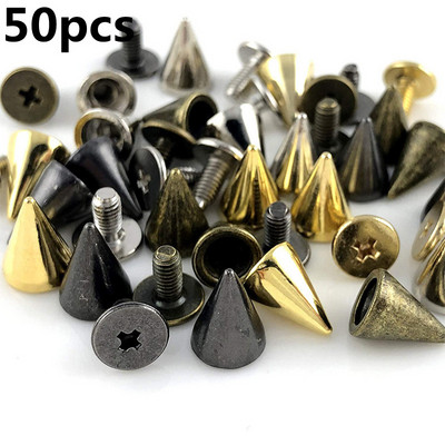 50 bucăți/set 7x10mm știfturi conice și vârfuri bricolaj artizanat cool punk nituri de îmbrăcăminte pentru haine geanta pantofi piele artizanat manual