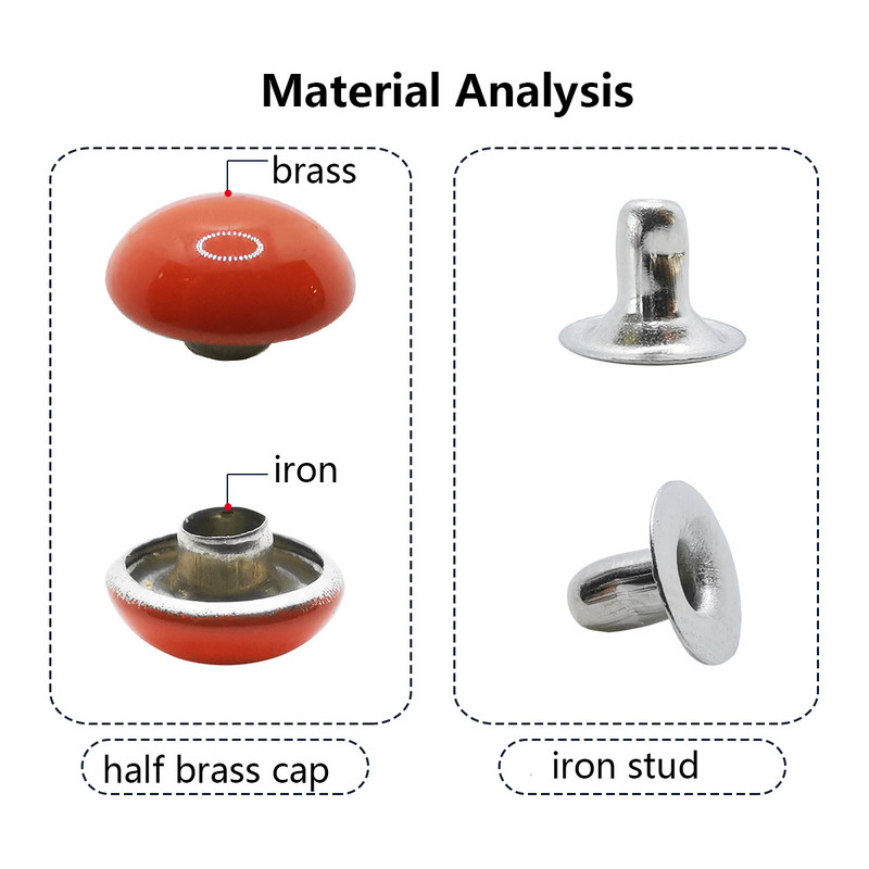 100 σετ Πριτσίνια με καπάκι θόλου 14 χρωμάτων Μεταλλικά καρφιά Στρογγυλό πριτσίνι για δερμάτινη τσάντα χειροτεχνίας Ζώνη ένδυσης Παπούτσια ενδύματα Μέρη γιακά