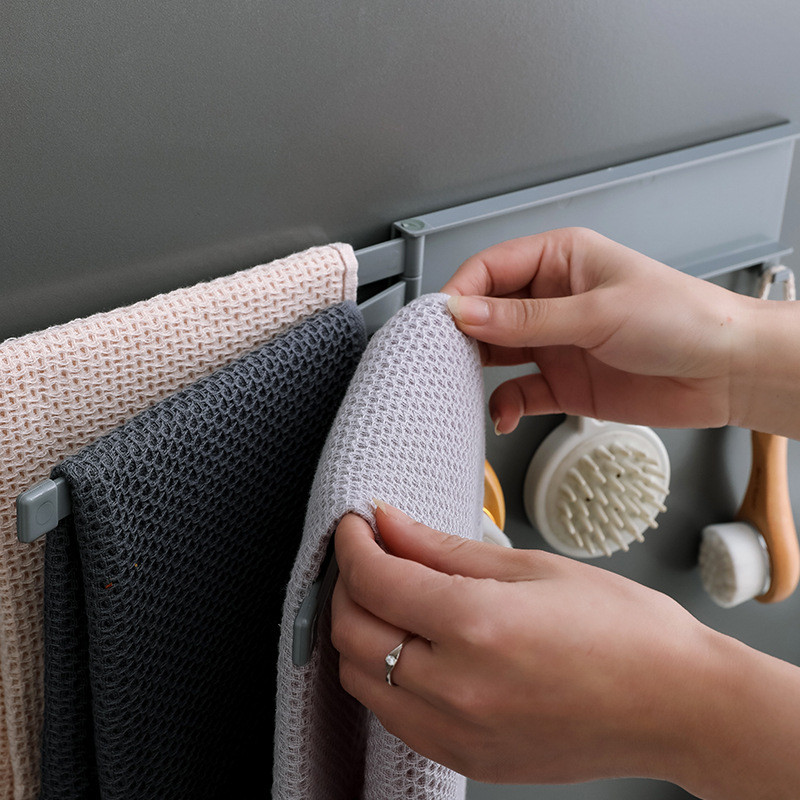 Rotējošais dvieļu turētājs 3 stieņu saliekamais dvieļu stienis ar āķiem Trauku lupatu dvieļu turētājs virtuves vannas istabas organizatoram