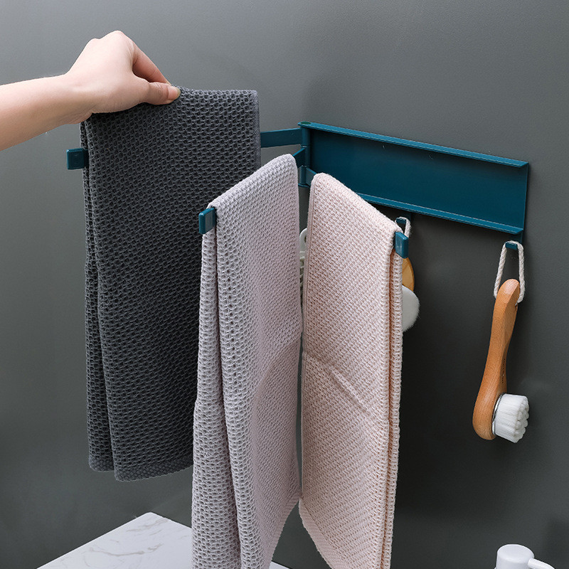 Rotējošais dvieļu turētājs 3 stieņu saliekamais dvieļu stienis ar āķiem Trauku lupatu dvieļu turētājs virtuves vannas istabas organizatoram