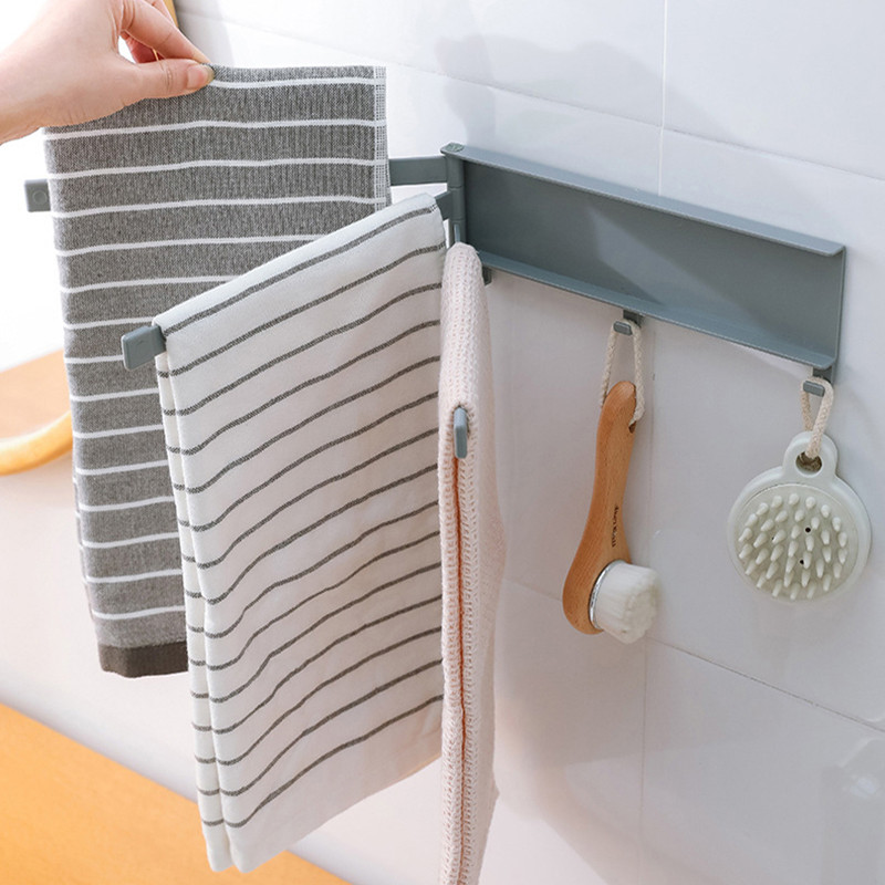 Rotējošais dvieļu turētājs 3 stieņu saliekamais dvieļu stienis ar āķiem Trauku lupatu dvieļu turētājs virtuves vannas istabas organizatoram