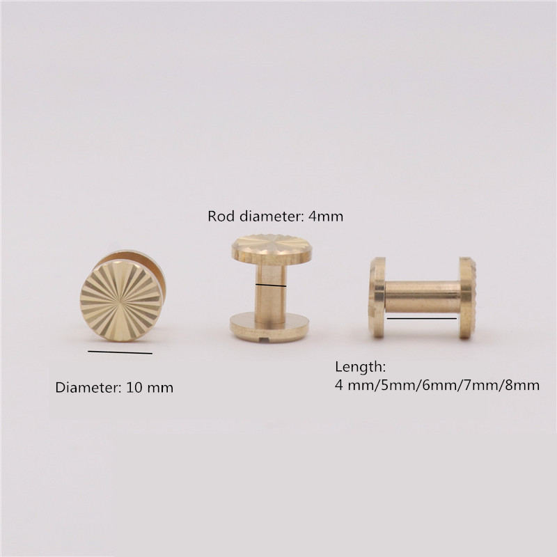 10 gab. 4mm-8mm misiņa saules ziedu jostas skrūvējamās bagāžas ādas metāla amatniecības cietās skrūvējamās naglas kniedes / soma / apavi / siksnas kniedes grāmatas skrūves