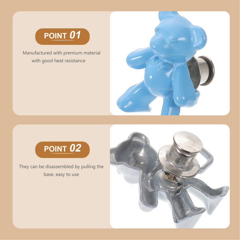 Kopča u obliku medvjeda. Prenosni gumbi. Traperice. Slatke hlače