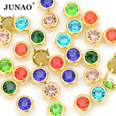 JUNAO 50Gb 10mm Random Mix Color Rhinestone kniede Zelta misiņa tapas Metāla kniedes Dekoratīvā kniede Ādas apģērbiem Apaviem