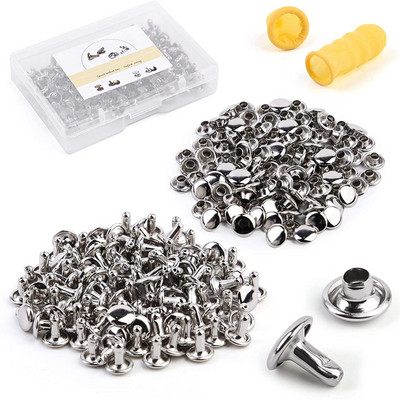 TLKKUE 100pcs Leather Metal Snap Buttons Rivets Matching Plastic Finger Cots Leather Craft Tools Accessories Metal Studs Set