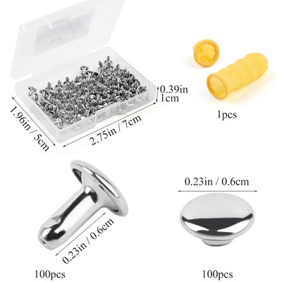 TLKKUE 100 бр. Кожени метални копчета Нитове Подходящи пластмасови легла за пръсти Кожени инструменти за занаяти Аксесоари Комплект метални шпилки