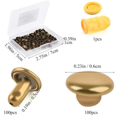 TLKKUE 100 бр. Кожени метални копчета Нитове Подходящи пластмасови легла за пръсти Кожени инструменти за занаяти Аксесоари Комплект метални шпилки