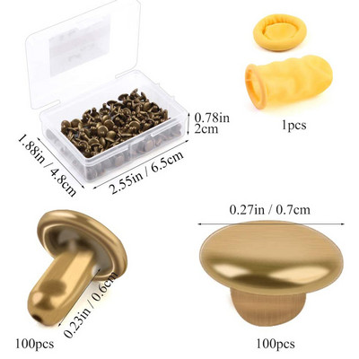 TLKKUE 100 бр. Кожени метални копчета Нитове Подходящи пластмасови легла за пръсти Кожени инструменти за занаяти Аксесоари Комплект метални шпилки