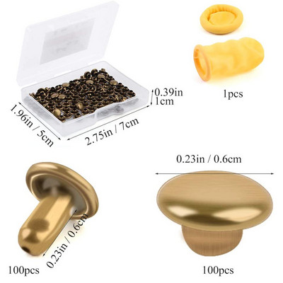 TLKKUE 100 бр. Кожени метални копчета Нитове Подходящи пластмасови легла за пръсти Кожени инструменти за занаяти Аксесоари Комплект метални шпилки