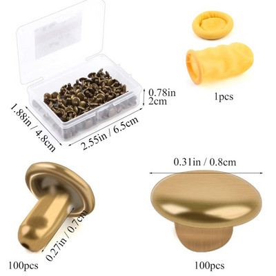 TLKKUE 100 бр. Кожени метални копчета Нитове Подходящи пластмасови легла за пръсти Кожени инструменти за занаяти Аксесоари Комплект метални шпилки