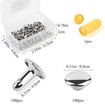 TLKKUE 100 бр. Кожени метални копчета Нитове Подходящи пластмасови легла за пръсти Кожени инструменти за занаяти Аксесоари Комплект метални шпилки