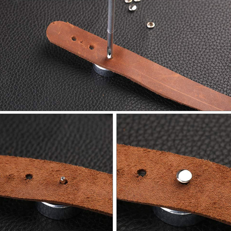 TLKKUE 100 бр. Кожени метални копчета Нитове Подходящи пластмасови легла за пръсти Кожени инструменти за занаяти Аксесоари Комплект метални шпилки