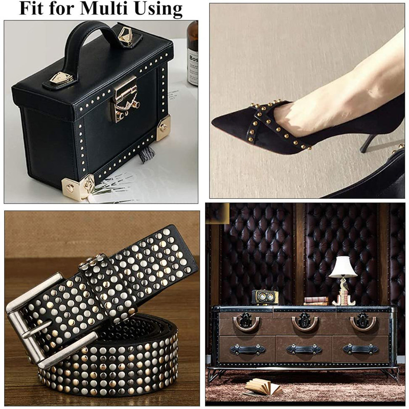 TLKKUE 100 бр. Кожени метални копчета Нитове Подходящи пластмасови легла за пръсти Кожени инструменти за занаяти Аксесоари Комплект метални шпилки