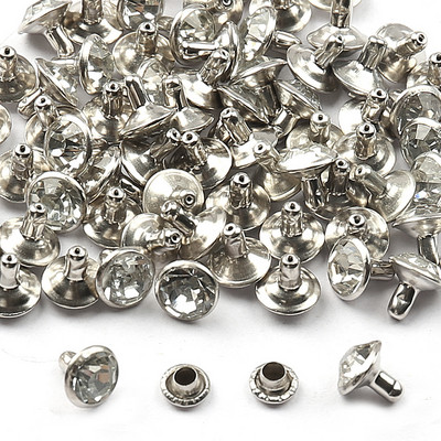 50 komplekti/iepakojumā 8 mm Rhinestone kniedes stikls kristāla dubultā vāciņš kniedēm nagu smaile DIY ādas izstrādājumu apavi Somas Dekora piederumi