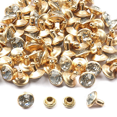 50 komplekti/iepakojumā 8 mm Rhinestone kniedes stikls kristāla dubultā vāciņš kniedēm nagu smaile DIY ādas izstrādājumu apavi Somas Dekora piederumi