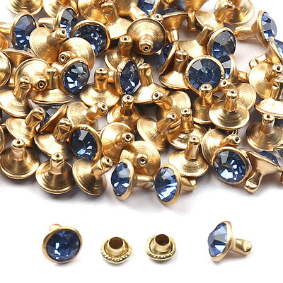 50 komplekti/iepakojumā 8 mm Rhinestone kniedes stikls kristāla dubultā vāciņš kniedēm nagu smaile DIY ādas izstrādājumu apavi Somas Dekora piederumi