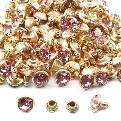 50 komplekti/iepakojumā 8 mm Rhinestone kniedes stikls kristāla dubultā vāciņš kniedēm nagu smaile DIY ādas izstrādājumu apavi Somas Dekora piederumi