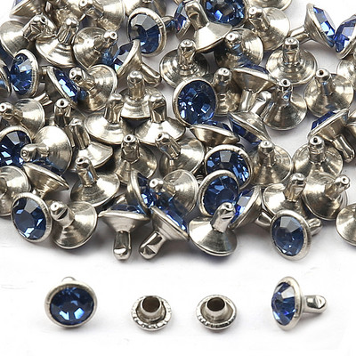 50 komplekti/iepakojumā 8 mm Rhinestone kniedes stikls kristāla dubultā vāciņš kniedēm nagu smaile DIY ādas izstrādājumu apavi Somas Dekora piederumi