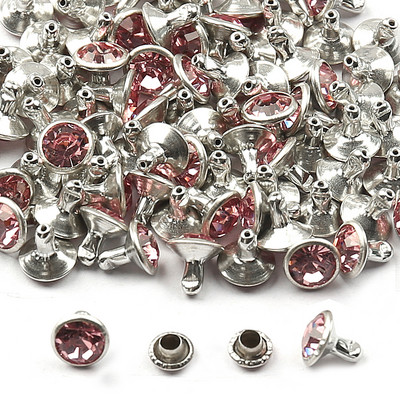 50 komplekti/iepakojumā 8 mm Rhinestone kniedes stikls kristāla dubultā vāciņš kniedēm nagu smaile DIY ādas izstrādājumu apavi Somas Dekora piederumi