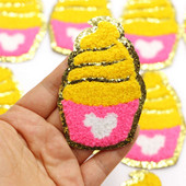 Mīlīgs saldējuma gludeklis uz šenila izšuvumu plāksteris fliteru uzlīmes drēbēm DIY uzlīme auduma gludināšanai uz somām/džinsu aplikācijām