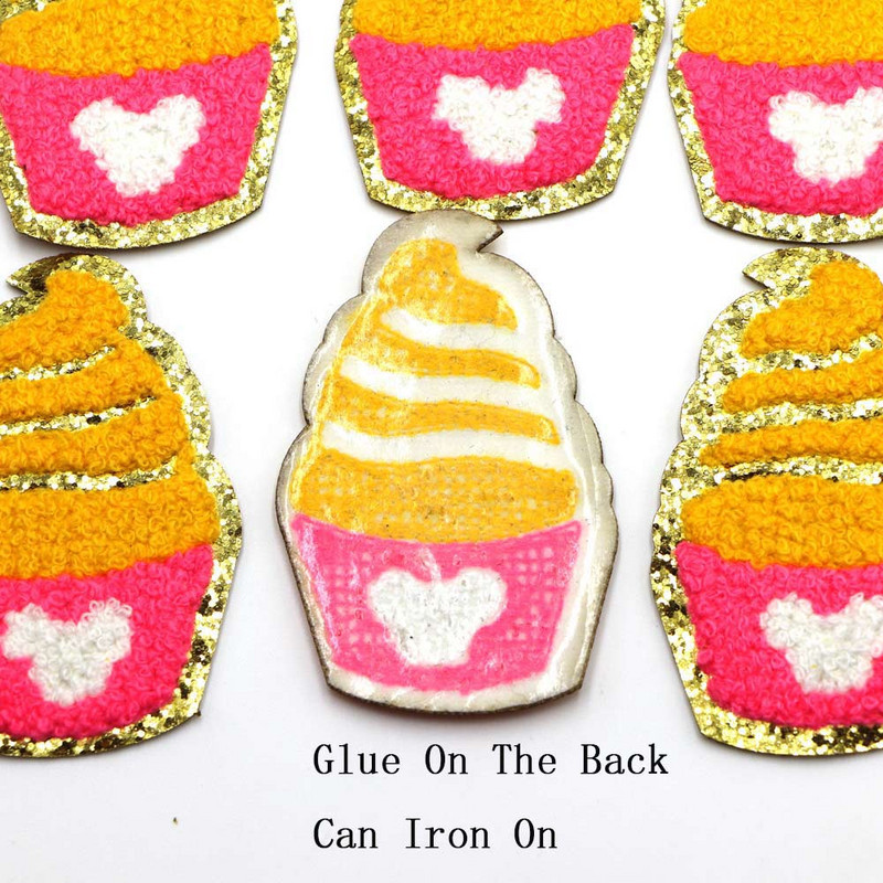 Mīlīgs saldējuma gludeklis uz šenila izšuvumu plāksteris fliteru uzlīmes drēbēm DIY uzlīme auduma gludināšanai uz somām/džinsu aplikācijām