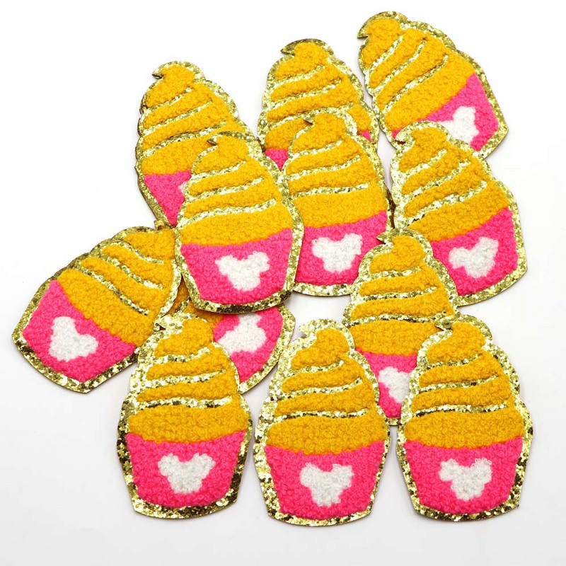 Mīlīgs saldējuma gludeklis uz šenila izšuvumu plāksteris fliteru uzlīmes drēbēm DIY uzlīme auduma gludināšanai uz somām/džinsu aplikācijām