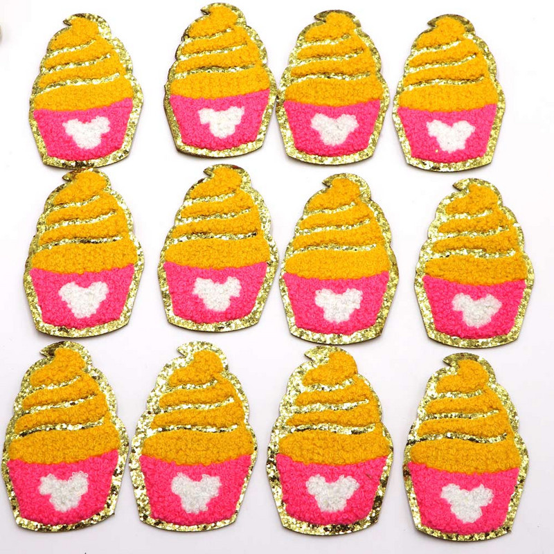 Mīlīgs saldējuma gludeklis uz šenila izšuvumu plāksteris fliteru uzlīmes drēbēm DIY uzlīme auduma gludināšanai uz somām/džinsu aplikācijām