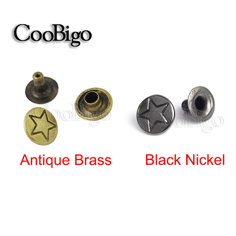 200 komplektu apaļa poga zvaigzne, dubultā kniedes smaile apģērbam, DIY, ādas aproce, soma, apavi, jostas piederums, diametrs 9 mm